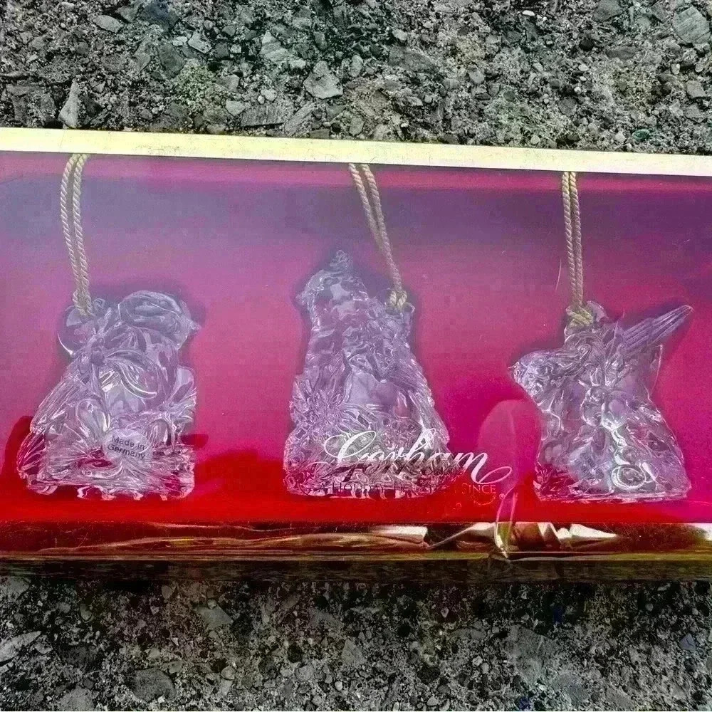 Gorham Crystal Holiday Birds Ornaments, Boxed Set of 3 Made In Germany